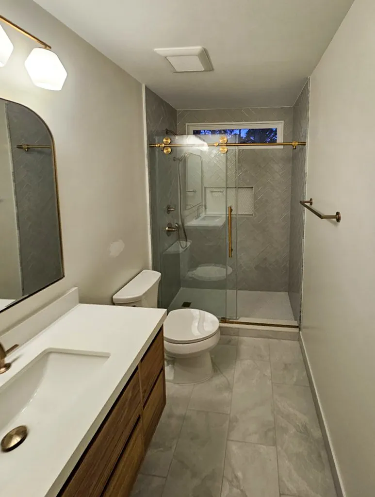 Bathroom remodel vanity and shower view